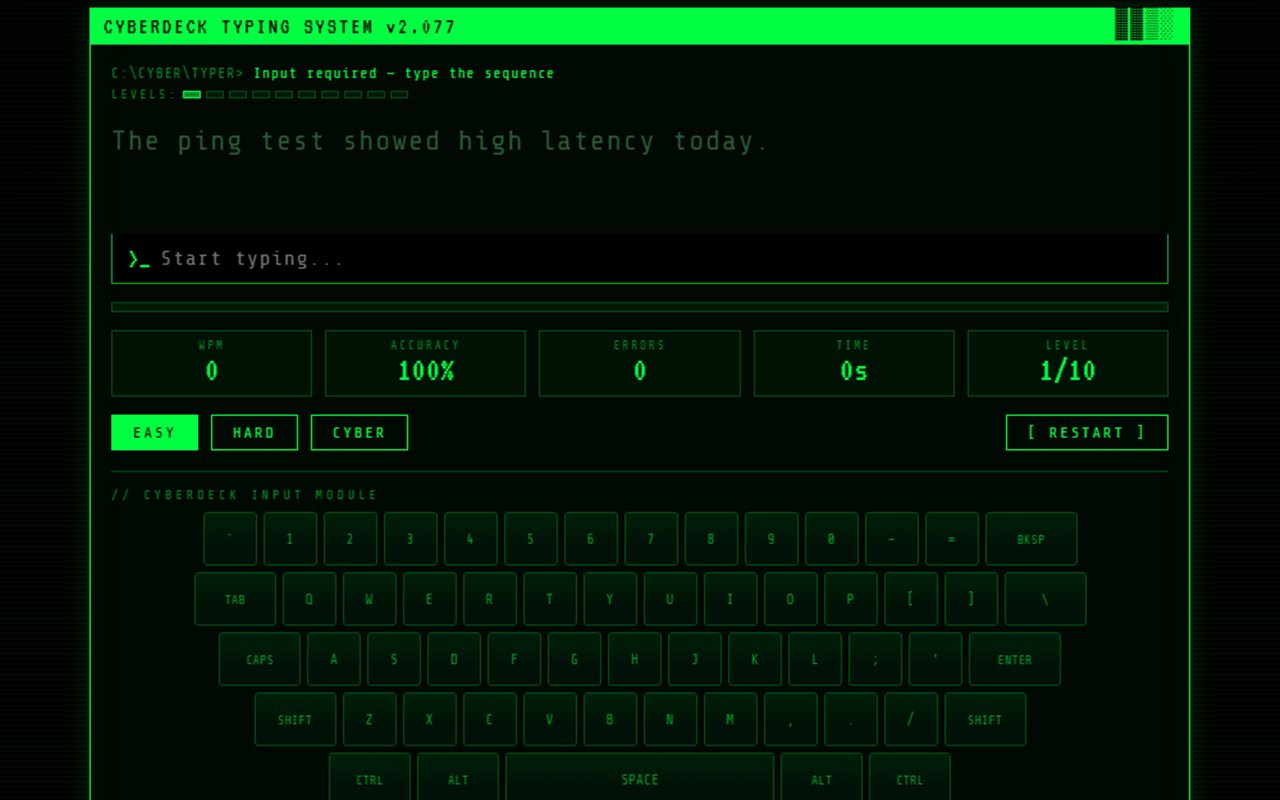 Cyber Deck typing trainer interface